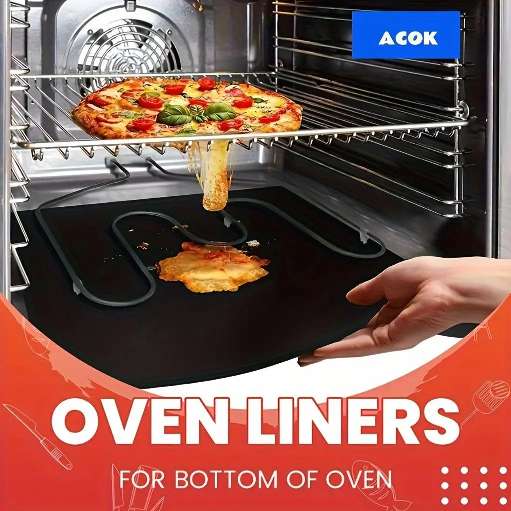2pcs, Oven Liners for Bottom Of Oven, BPA And PFOA Free Oven Mat, 12.99x15.75 Inch Thick Heavy Duty Non Stick Oven Mats for Electric, Gas, Toaster, Convection, Microwave Ovens And Grills, BBQ Accessories, Grill Accessories