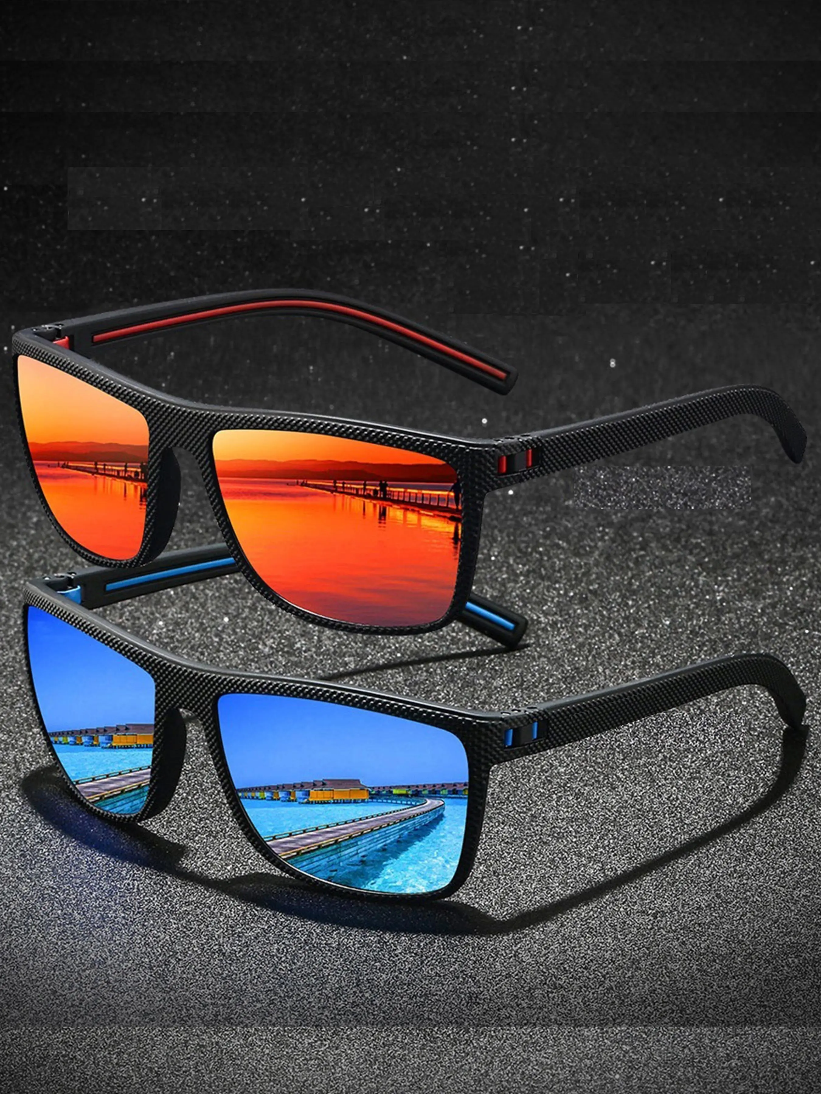 2 pairs of the latest fashionable retro checkered square glasses, suitable for wearing and matching in various fishing and cycling scenarios. Provide multiple color options, classic fine grid splicing frame with anti slip rubber nose pad