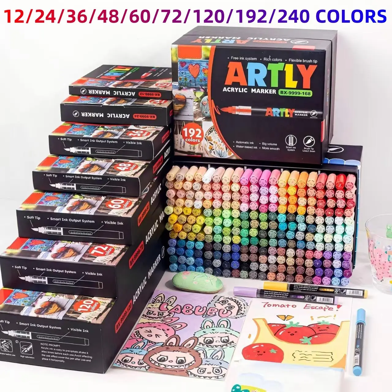 Acrylic Paint Marker Set, 12 Colors to 240 Colors, Liquid Ink Control, Professional Grade, Art Drawing Supplies, Art Materials, Ideal for Rock Painting, Canvas, Glass, Plastic, Fabric, Crafts