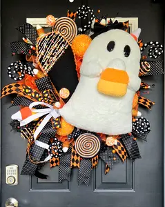 Halloween Ghost Wreath – XL Candy Corn Plush Ghost