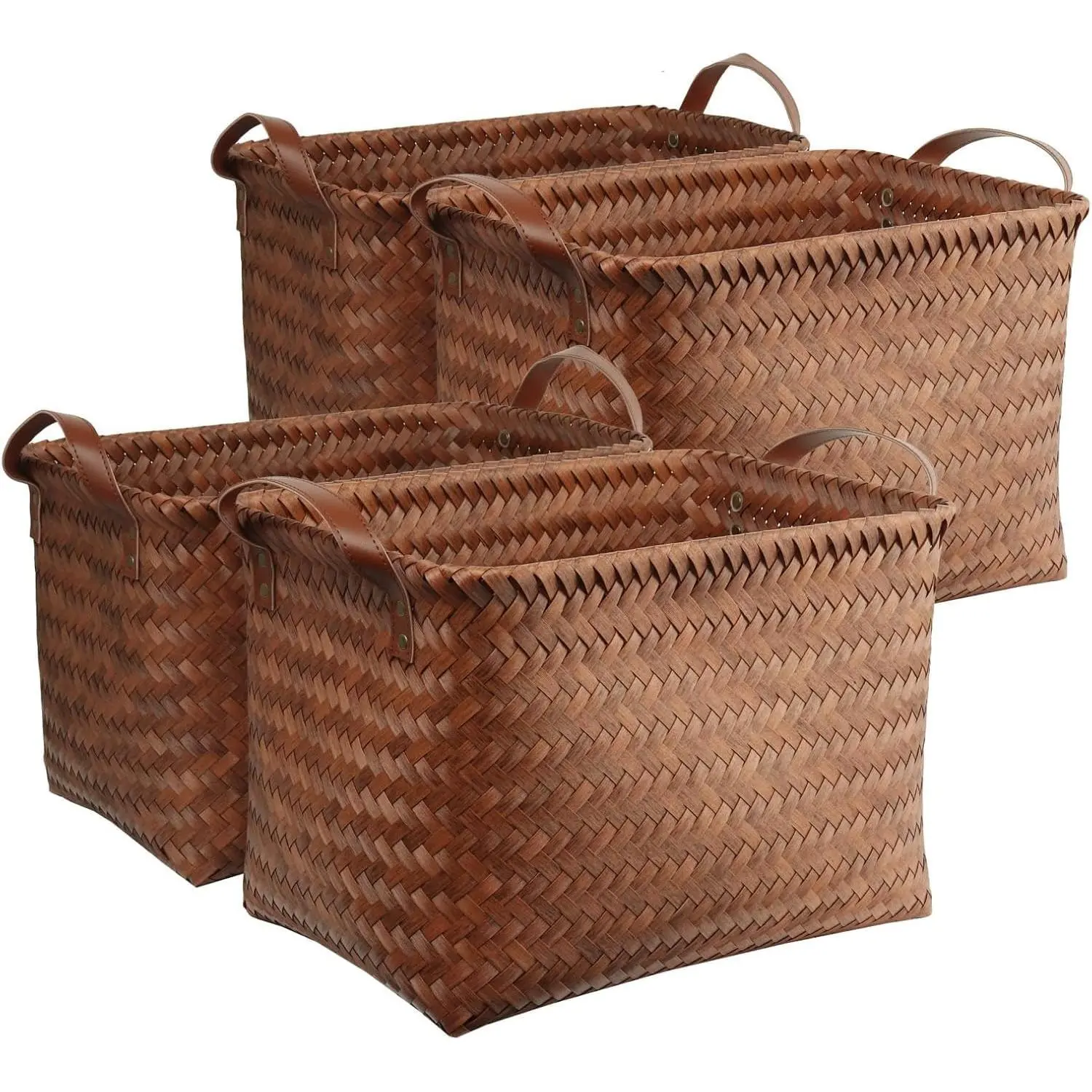 Handwoven Clothes Basket Laundry Hampers  (Pack of 4, Brown)bathroom accessories easter basket  Wicker Organiser