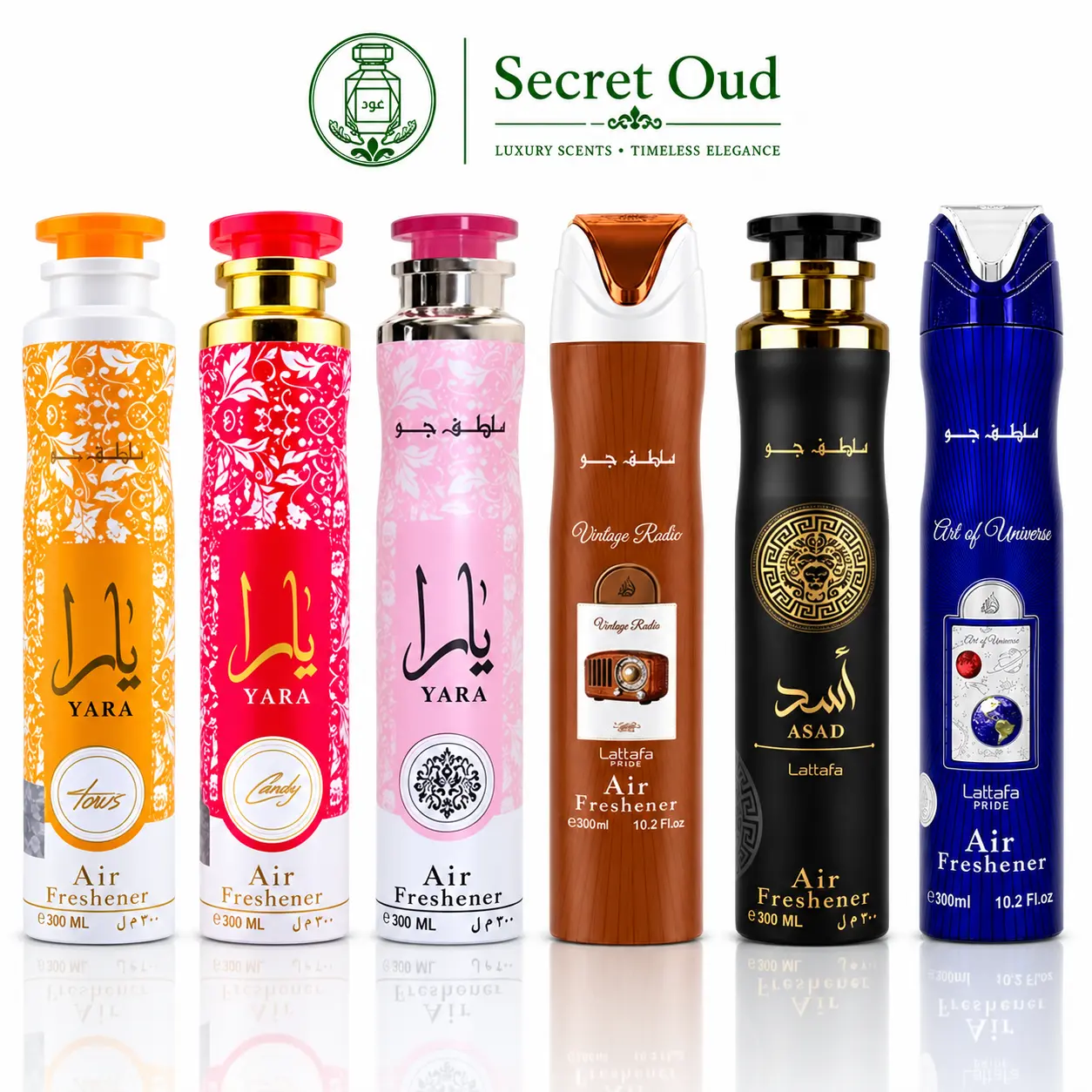 Yara tous Air Freshener + Yara Candy Air Freshener + Yara Air Freshener + Vintage Radio Air Freshener + Asad Air Freshener + Art of Universe Air Freshener