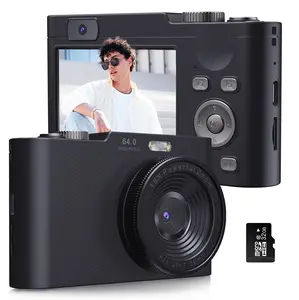 Digital Camera, Compact Digital Cameras for Beginner Kids 1080P 44MP Vlogging Camera with Anti Shake Portable Rechargeable Camera with 32GB Memory Card Instant Q6-Black