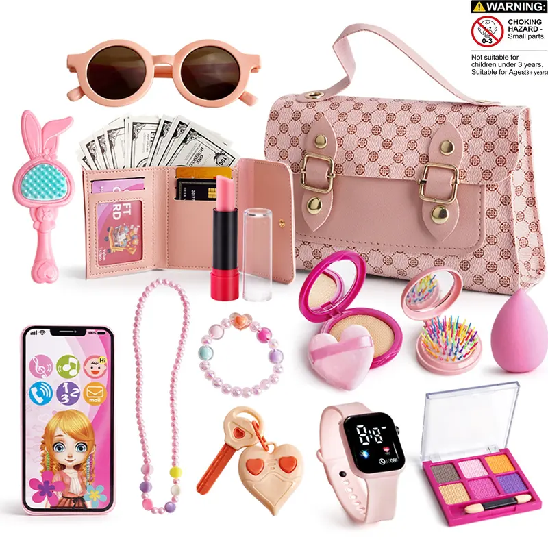Princess Role Play Toy Set, Role Playing Accessories for Girls Aged 3-8, Includes Realistic Makeup, Phone, Watch, Lipstick, Wallet, Christmas & Birthday Gift