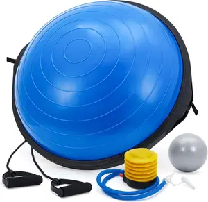 23in Balance Ball, 1600 lbs Half Exercise Ball with Nonslip Base, Inflatable Half Ball Balance Trainer, Stability Half Yoga Ball Strength Training Equipment with 2 Bands, Pump, Extra Ball Included