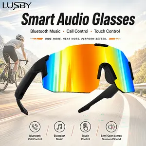 LUSBY D17 Smart Audio Sport Glasses Bluetooth 5.3 with Open-Ear Music, Answer/Reject Calls, Touch Control, Remote Phone Camera Shutter, Voice Assistant, Type-C Charging, 8H Use for Outdoor Sports