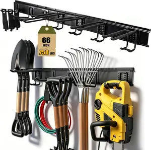 [Father's Day Gift] 18Pack Garage Tool Organizer Wall Mount, 66'' Garage Wall Tool Organizer with 14 Adjustable Hooks, 750lbs Heavy Duty Garage Storage & Organization, Garage Hanging Rack for Garden Yard Tool Shed
