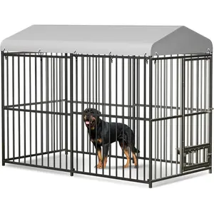 Heavy Duty Outdoor Dog Kennel with Roof - Spacious Galvanized Steel Dog House - Secure Lock & Weatherproof UV Cover - Ideal for Large Dogs in Backyard or Garden