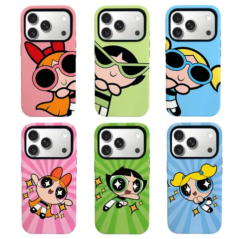Powerpuff Girls Cartoon Shockproof Cellphone Casing, Cute Y2K Retro Kawaii Protector for iPhone 11-17 & Samsung Galaxy S21-S25, Gift-Ready Cute Phone Accessories for Women