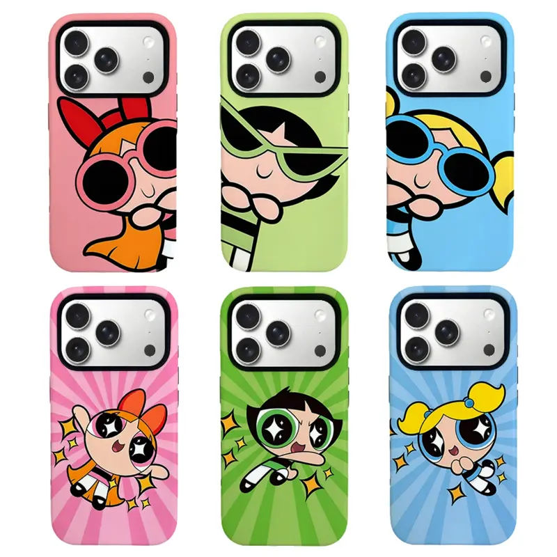 Powerpuff Girls Cartoon Shockproof Cellphone Casing, Cute Y2K Retro Kawaii Protector for iPhone 11-17 & Samsung Galaxy S21-S25, Gift-Ready Cute Phone Accessories for Women