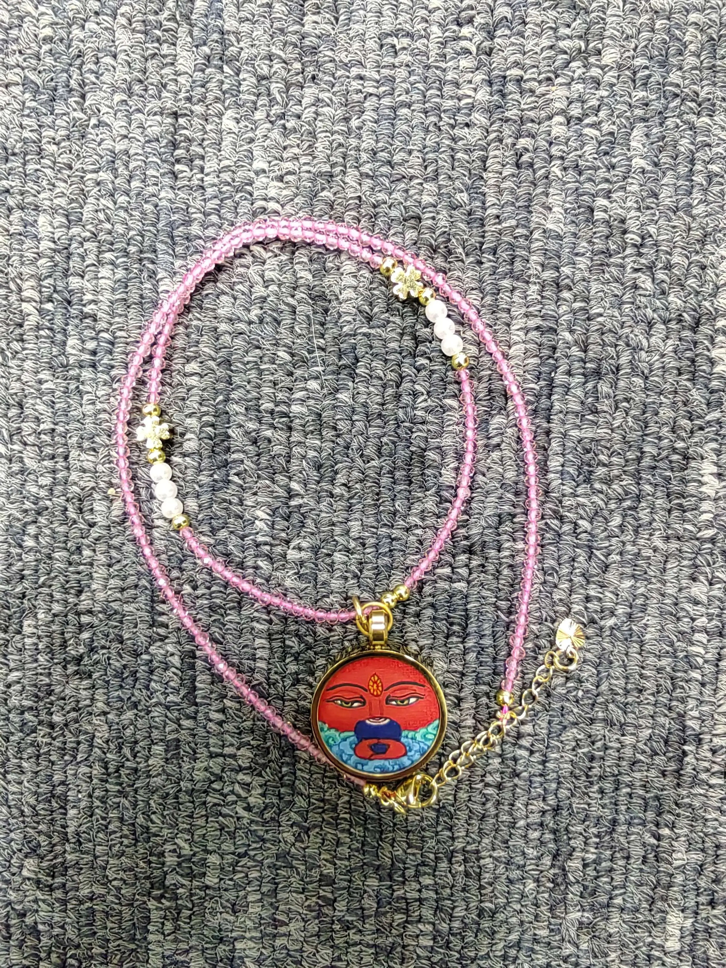Handdrawn Tibetan Tangka Necklace - Amitabha Buddha's Eye