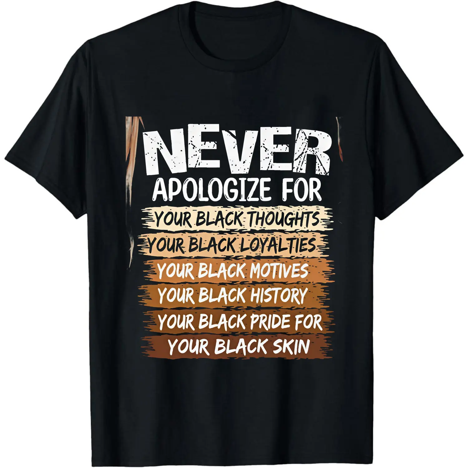 100% Cotton Never Apologize For Your Black Thoughts Your Black Loyalties Your Black Motives Your Black History Your Black Pride For Your Black Skin T-Shirt Women Men Unisex Clothing