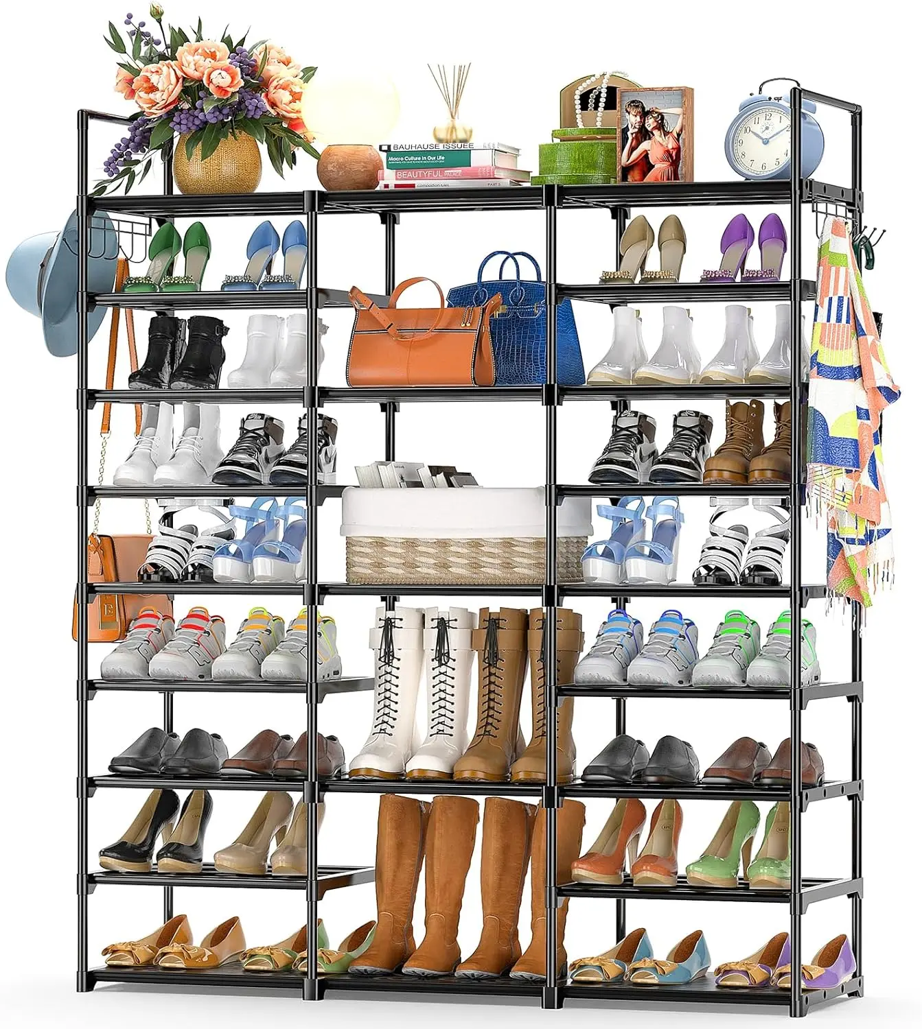 9-Tier Metal Shoe Rack Organizer for 50-55 Pairs - Space Saving Shoe Storage Shelf for Entryway, Closet, Bedroom, Hallway