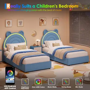 Garvee Twin Bed Frame with 2 Storage Drawers & RGB LED Lights, Velvet Upholstered Platform Bed with Rainbow Headboard , Solid Wood Slats, No Box Spring Needed, Easy Assembly