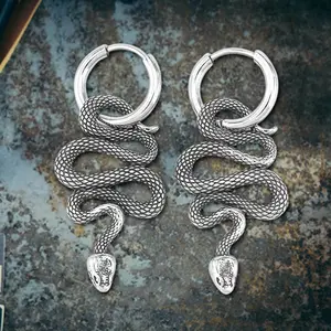 GTHIC  Punk Curved Snake Hoop Earrings for Women Statement Stainless Steel Jewelry Accessory Daily Wear