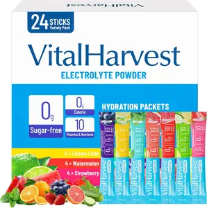 24 Sticks Electrolytes Powder Packets 7 Flavors Sugar Free Hydration Packets Liquid Daily IV Drink Mix, Low Sodium, Lemon Lime, Watermelon, Strawberry, Grape, Grapefruit, Lemon Cucumber, Mint