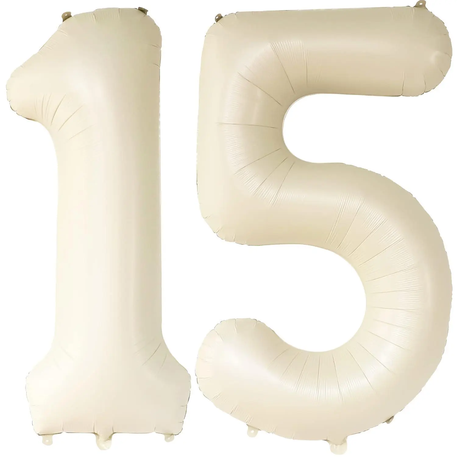 Gaint Cream White 15 Balloons Number - 40 Inch | 15 Birthday Balloon Decor | Number 15 Birthday Decorations | Number 15 Balloon | 15 Year Old Balloon For 15Th Anniversary Party Supplies