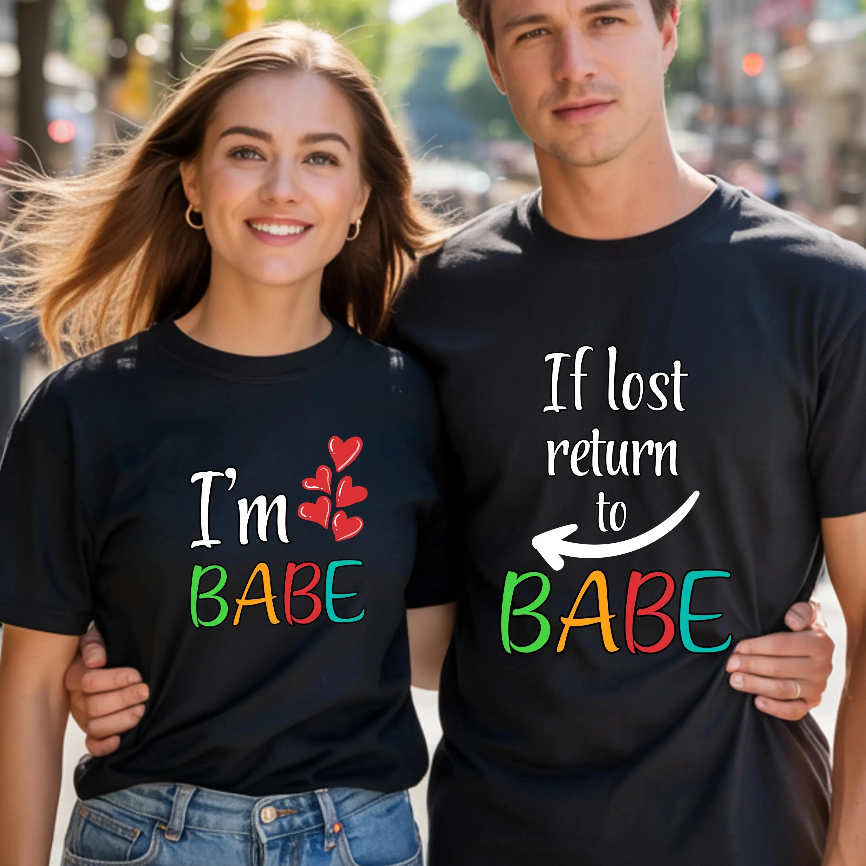 Matching Couple Shirts: If Lost Return To Babe, Anniversary Gift, Cute Couple T-Shirts, Funny Matching Set, His and Hers Shirt, Valentine's Day Couple Tee