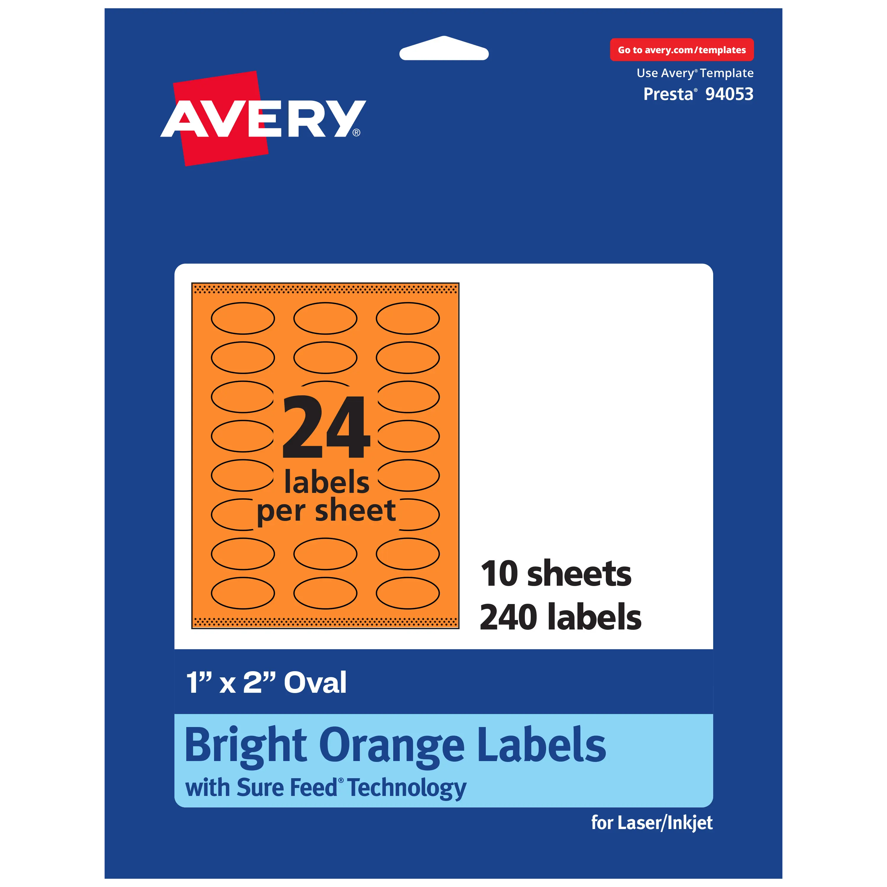 Avery Bright Orange Paper Labels, 1" x 2" Oval