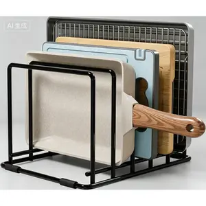 Space-Saving Kitchen Organizer Rack, 5-Slot Steel Holder for Thin Pans, Baking Sheets, and Cutting Boards, Durable Storage Solution for Cabinet and Countertop