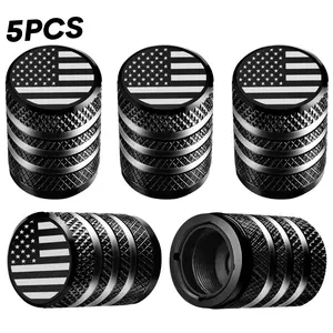 5Pcs Aluminum Alloy Corrosion Resistant Car Tire Valve Stem Cap, Flag Pattern Anti-flat Tire Cap, Easy Installation Accessories for Truck Motorcycle Bicycle, Summer Gift, Bike Attachments, Fall Gift, Christmas Gift, Auto Parts