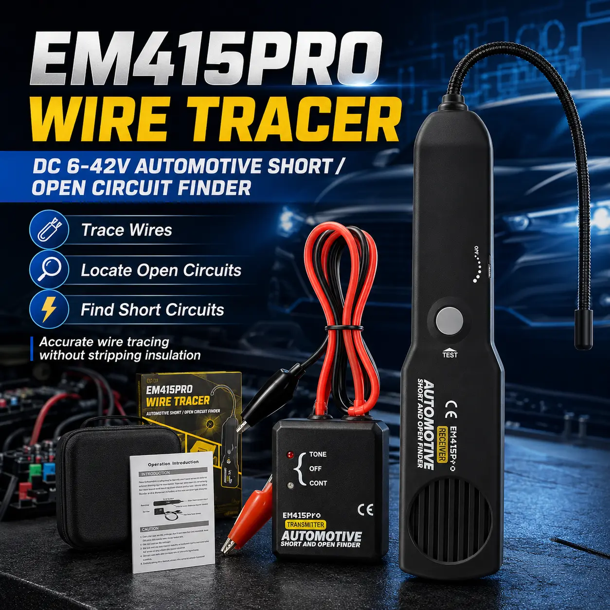 EM415PRO Car Wire Tracer, 6-42V Automotive Short Circuit & Open Circuit Finder, Electrical Wiring Tracker with Transmitter Receiver sohochic
