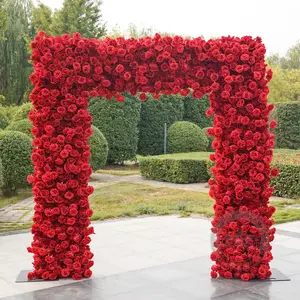 Artificial Red Rose Cloth Base for Wedding Backdrop with 7.87FT x 8.53FT Square Frame, Suitable for Various Events and Floral Arrangements