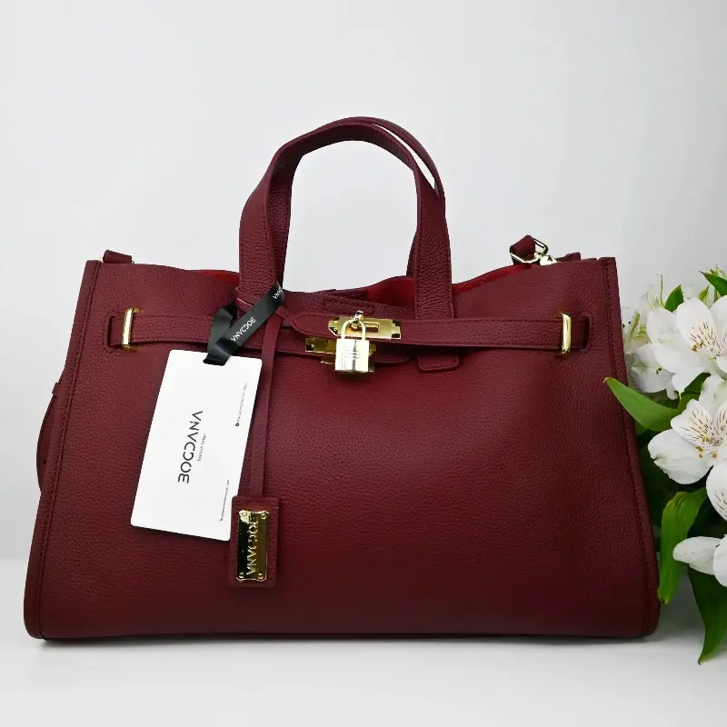 Women's Bogdana Urban Luxe Genuine Leather Structured Satchel Power Tote - Top Handle, Wine Red, Silver-Tone Hardware, 15" MacBook Capacity, Soft Suede Lining, Magnetic Closure, Fashionable Versatile Purse, Home Organizer Storage Bag