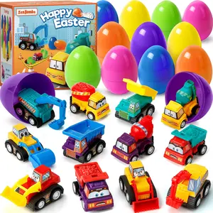 12 Plastic Easter Eggs Filled with Pull-Back Engineering Toys Gift for Easter Egg Hunt, Birthday Party for Kids Over 3 Years Old