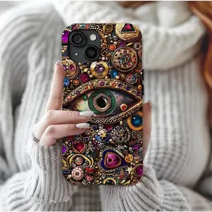 Evil Eye Charm Mosaic Phone Case, Collage Design with Realistic Gold and Purple Gem EffectsSuitable for iPhone 17-11 Pro Max/Plus and  Samsung Galaxy S23-25
