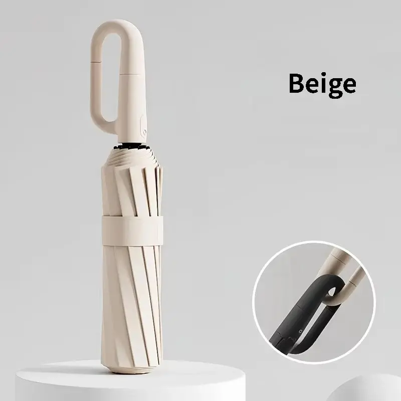 1-Touch Automatic Folding Carabiner Clip Umbrella - Compact Windproof Rain/Sun Umbrella with Ergonomic Non-slip Plastic Handle, Portable Hands-free Waterproof Cover, Suitable for Adults & Child, Ideal for Beach Trips