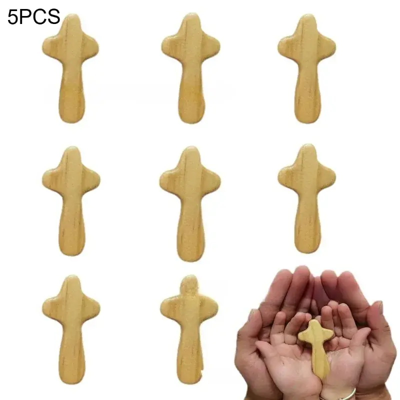 5Pcs Wooden Solid Wood Cross Ornament, Religious Hand Holding Prayer, Wooden Crafts