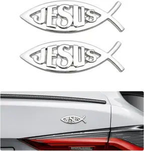 Jesus Fish Decal Sticker Silver,3D Car Chrome Decal Emblem Sticker Religious God for Jesus Christian Fish Symbol