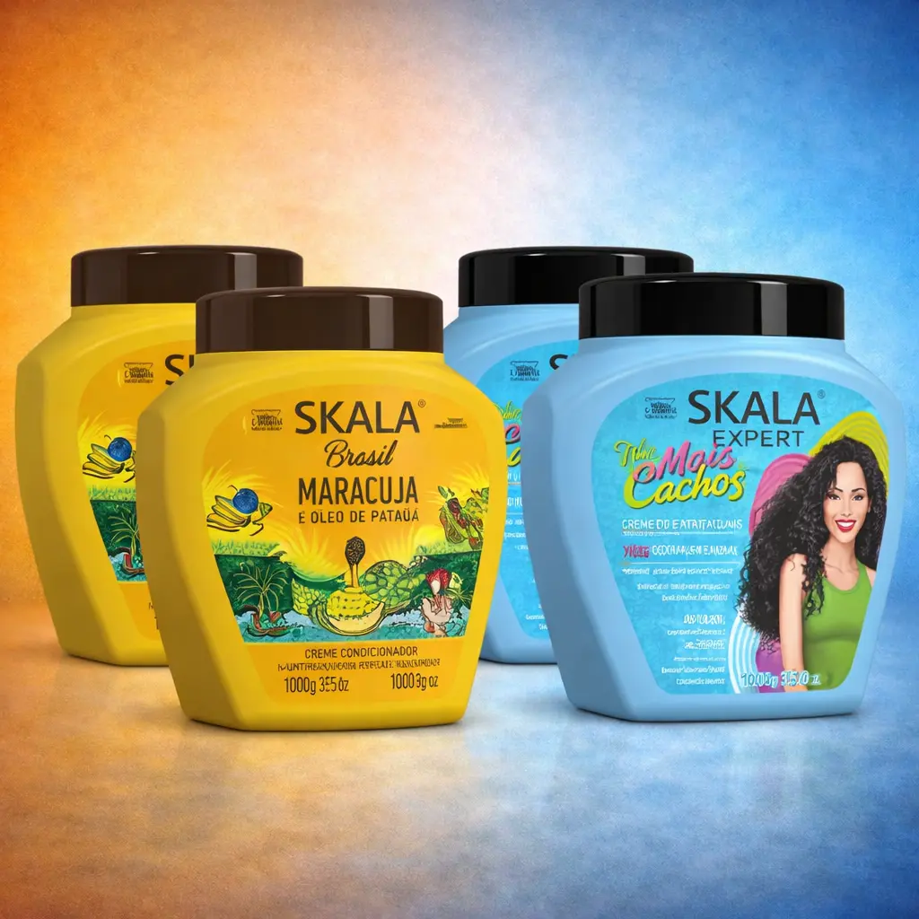 [Mother's Day Special]Skala Expert Viral Brazilian Curly Hair Care 4-Pack: 2 Maracuja + 2 Blue Mais Cachos (35.2 oz Each) –  curly hair Haircare Curl Enhancing Formula Nourishing Hair Oil, Contains Coconut, Four Bottles