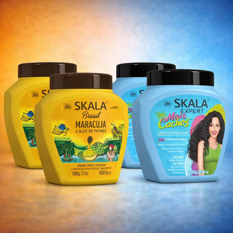 [Mother's Day Special] Skala Expert Viral Brazilian Curly Haircare 4-Pack - 2 Maracuja, 2 Blue Mais Cachos (35.2 oz Each), Coconut Oil Moisturizer, Curl-Enhancing Hydrating Deep Hydration Hair Oil