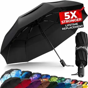 Strongest Windproof Travel Umbrella (Compact, Superior & Beautiful), Small Strong but Light Portable and Automatic Folding Rain Umbrella, Durable Premium Grip, Fits Car & Backpack, Lightweight, Floral, Gift, Waterproof Case