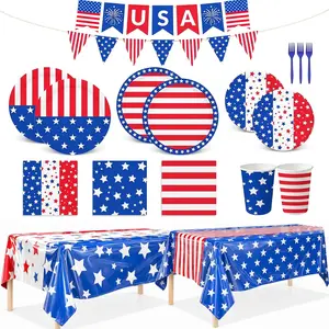 Memorial Day & 4th of July 250th Anniversary Party Pack – Patriotic Red, White & Blue Tableware Set | Includes Plates, Napkins, Cups, Banner & Tablecloth