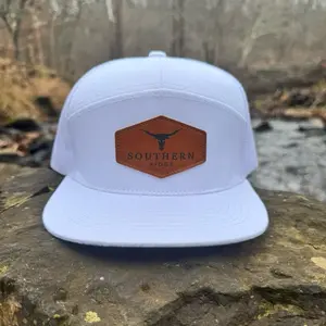 Southern Ridge Longhorn All-White 7-Panel Trucker Hat with Premium Leather Patch & Signature Logo for Everyday Wear
