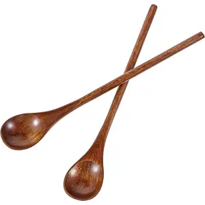 2 count Long Handle Wooden Coffee Spoons, Nanmu Wooden Spoons For Honey  Round  Teaspoon  Teaspoon for Mixing Stirring Eating Soup Cooking