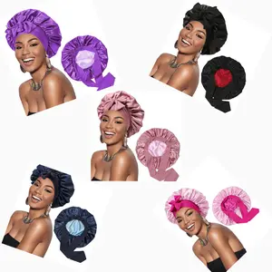 Double Layer Satin Bonnet Silk Like Texture for Sleeping Sleep Cap Hat Hair Bonnets with Elastic Tie Band for Curly Hair Nightcap Gifts for Women