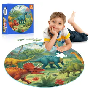 Fun Cognitive Large Block Puzzle, Prehistoric Dinosaur Floor Puzzle, Vibrant Colors, Promotes Early Learning & Teamwork