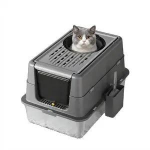 Extra Large Stainless Steel Cat Litter Box with Dual Entry – 180° Flip Top Lid, Enclosed Design for Odor Control & Privacy, 23.62"L x 15.75"W x 17.13"H, Ideal for Large Cats & Multi-Cat Households