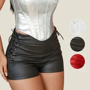 Rave Lace-Up Side PU Leather Skinny Shorts — Punk Sexy Music Festival Fit