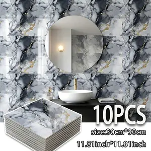 3D Wall Panels, Marble Look Tile Wallpaper, Marble Pattern Wallpaper, Glossy Peel-And-Stick, Easy Installation, Multi-Purpose for TV Background, Kitchen, Living Room, Bathroom, Hallway, Bedroom, Dormitory