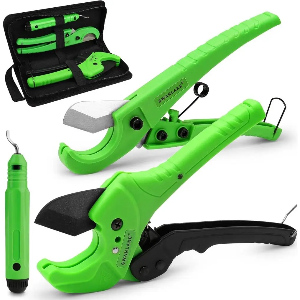 Pipe Cutter, 1-5/8" & 1-3/8" Ratchet PVC Pipe Cutter For PEX, PVC, PPR and Plastic Hoses, SK5 Steel Blades Ratcheting Pipe Cutter Tool For Home Repairs and Plumbers