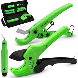 Pipe Cutter, 1-5/8" & 1-3/8" Ratchet PVC Pipe Cutter For PEX, PVC, PPR and Plastic Hoses, SK5 Steel Blades Ratcheting Pipe Cutter Tool For Home Repairs and Plumbers