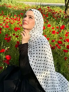 Women's Polka Dot Digital Print Chiffon Long Scarf, Lightweight Breathable Headscarf, Muslim Fashion Daily Wear Turban, Casual Long Shawl