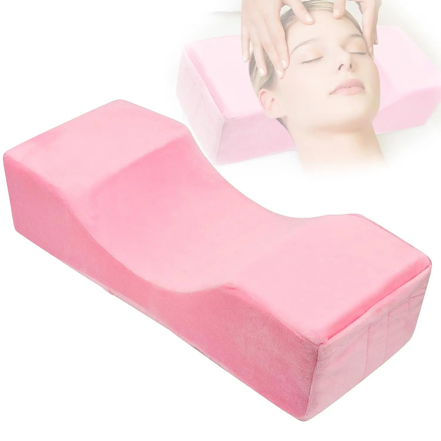 Beauty Salon Eyelash Extension Velvet Lash Pillow Beauty Salon Memory Foam Neck Pillow for Lash Extension Grafting Make Up Side Pockets for Tools
