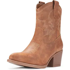 Cowboy Boots for Women Ankle Cowgirl Booties Wide Mid Calf Pointed Toe Western Boots Short Chunky Classic Booties