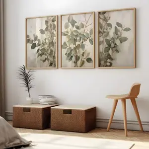 Optional Wooden Frame Eucalyptus Wall Art,Minimalist Eucalyptus Branch Prints,Abstract Plant Posters for Bedroom and Living Room Decor,Modern Home Decor